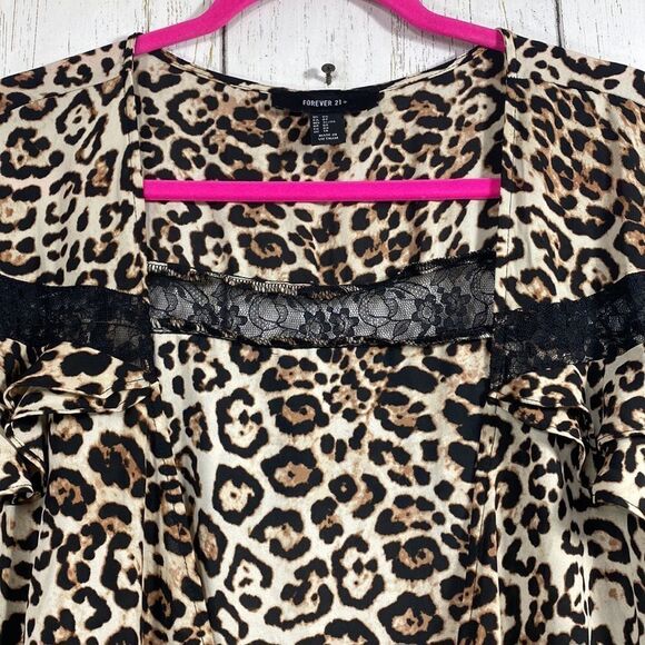 Forever 21 Leopard Print Ruffle High Low Maxi Wrap Dress Plus Sz Wild Glam Boho - Picture 4 of 14
